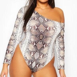 Boohoo Asymmetric Snake Print Bodysuit